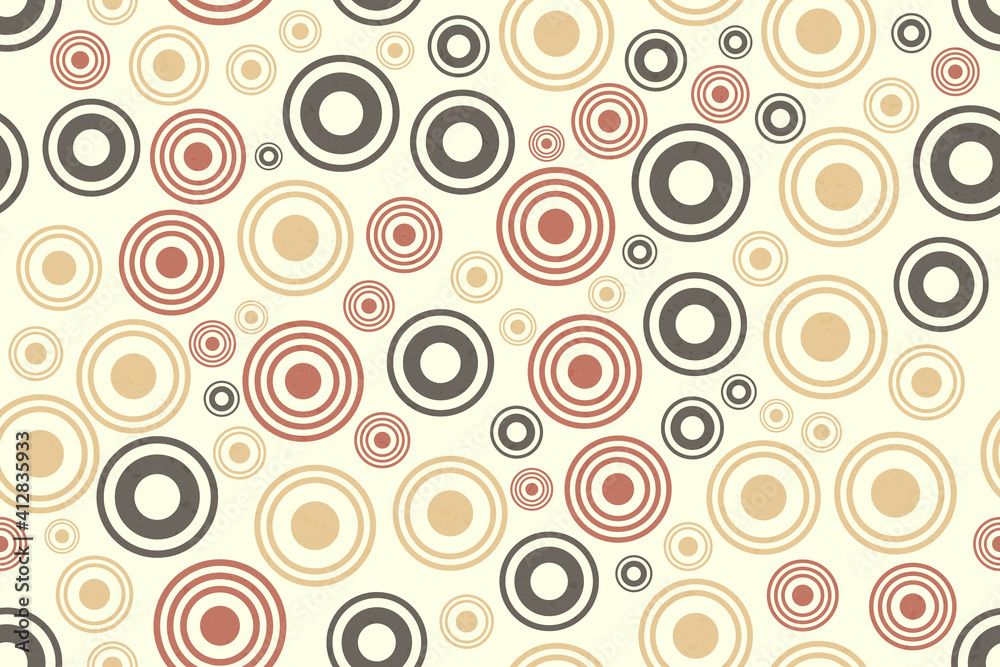 Bright rounded tracery in funny style. Multicolored circles shape decorative elements for banner, cover, card. Seamless pattern with trendy vibes modern art. Vibrant rings wallpaper.