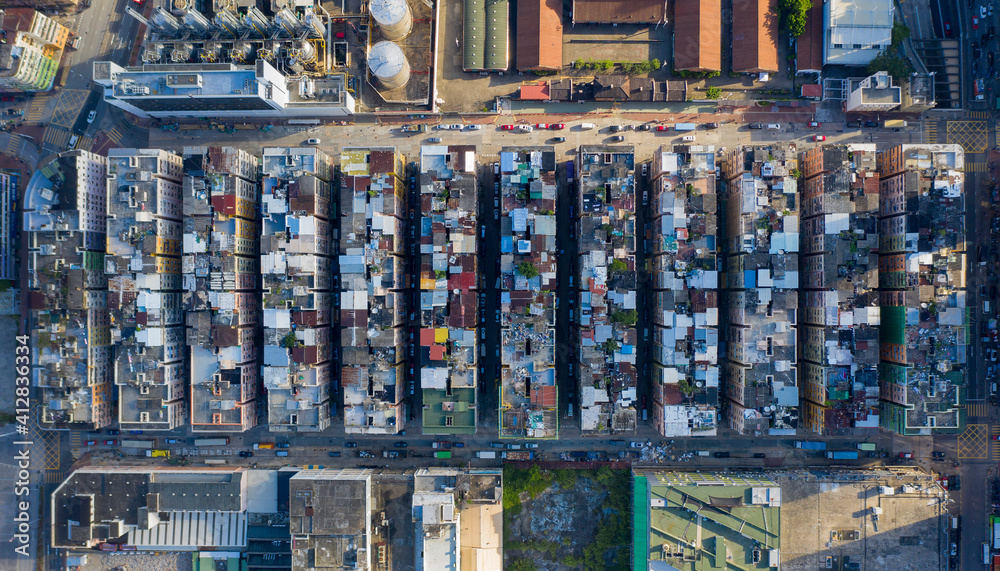 Aerial view of 13 Street,13 street is an area in Ma Tau Kok,This District is group of old residential building.2020 Aug 10,Hong Kong Aerial view of 13 Street,13 street is an area in Ma Tau Kok,This District is group of old residential building.2020 Aug 10,Hong Kong