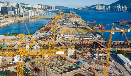 Aerial view of development of Kai Tak Airport, Kowloon city, Hong Kong