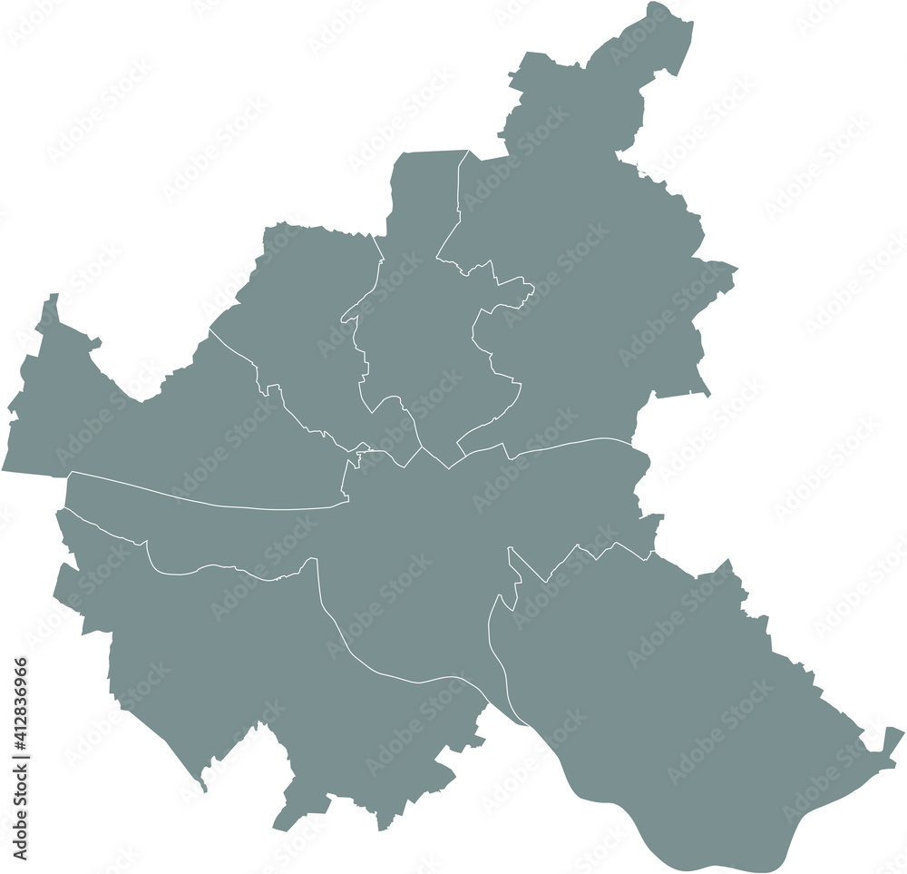 Simple gray vector map with white borders of boroughs (bezirke) of the Free and Hanseatic City of Hamburg, Germany