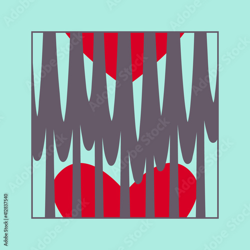 Love Heart concept abstract minimalistic poster in grey, red colors. Artistic geometric artwork. Blue marine backgound is easy to change. Vector