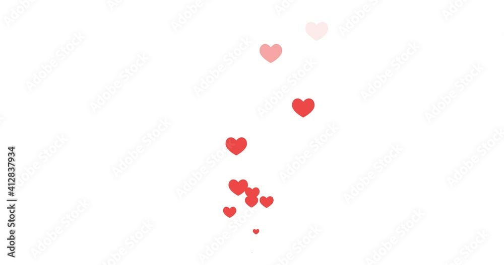 Fountain of hearts in a flat style, love, social media. 2D animation on transparent background