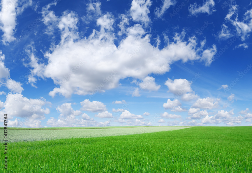 Idyllic view, green hills and blue sky