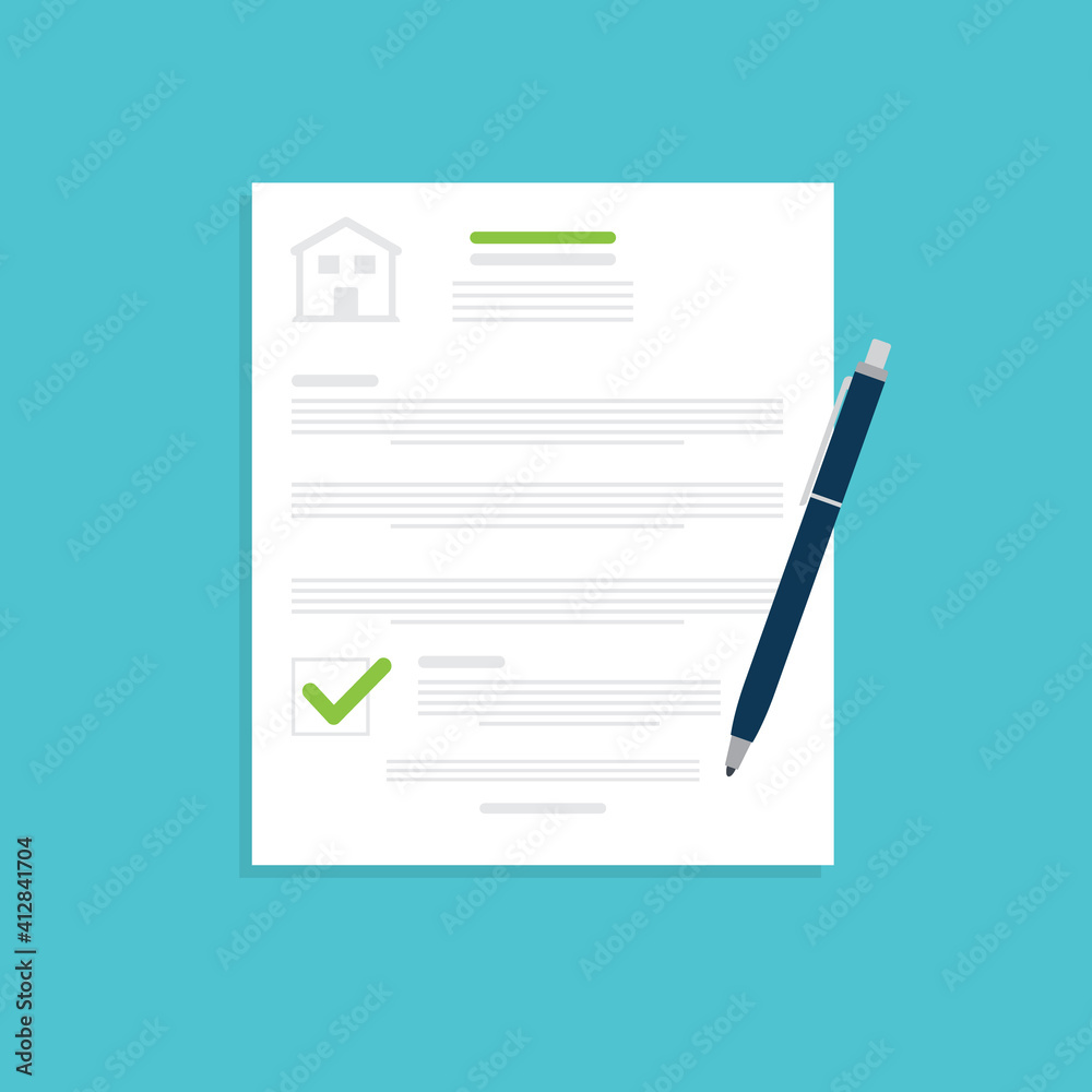 Home insurance document. Legal agreement. Contract or mortgage form with financial checklist. Approved loan. Success real estate deal. Home insurance document. Legal agreement. Contract or mortgage form with financial checklist. Approved loan. Success real estate deal.
