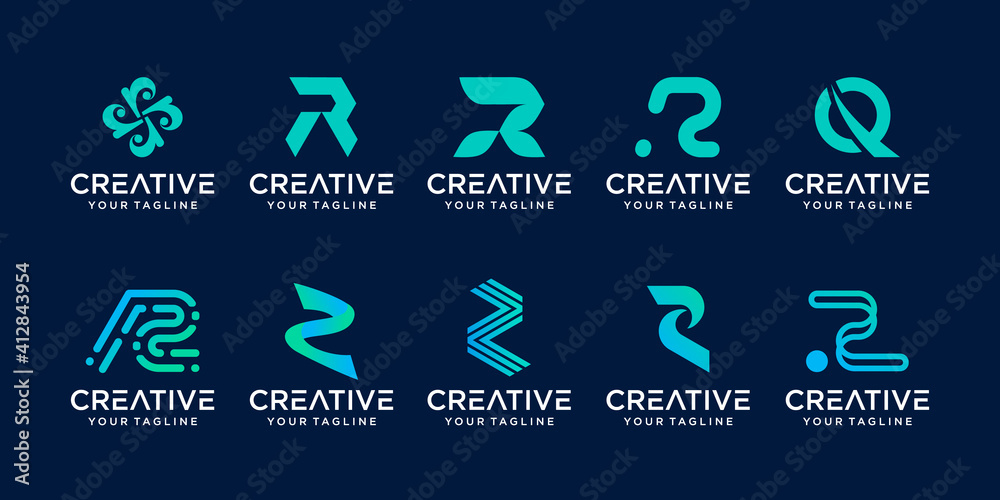 Obraz premium Set of monogram initial letter R RR logo template. icons for business of fashion, business, consulting, technology digital.