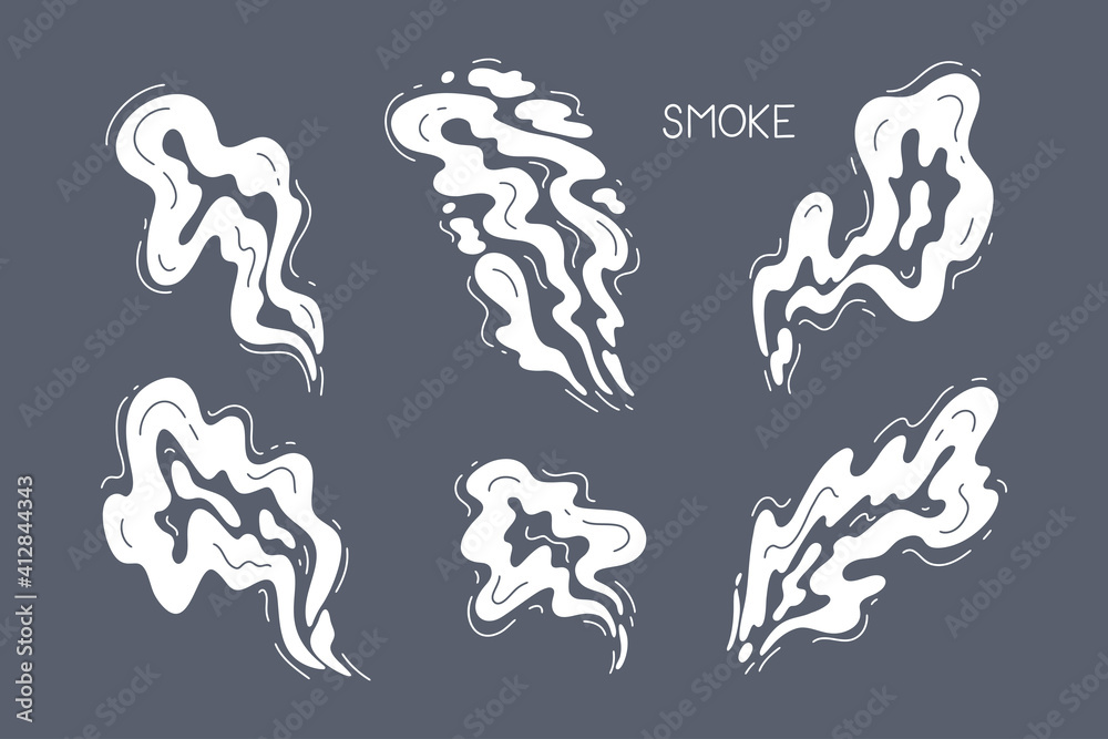 Doodle Smoke, Clouds, Fog or Steam. Cartoon Steam Cloud White Silhouettes Vector Set
Doodle Smoke, Clouds, Fog or Steam. Cartoon Steam Cloud White Silhouettes Vector Set