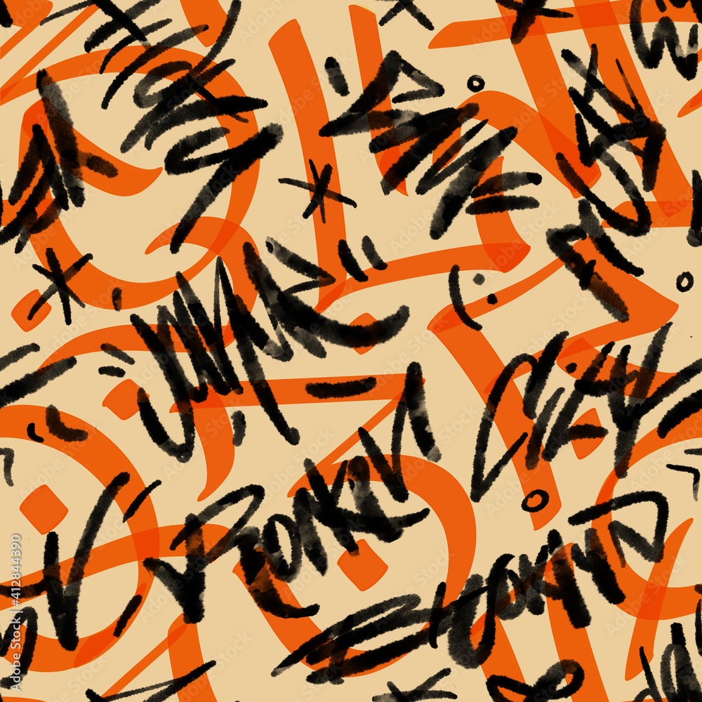 Seamless pattern with orange and black letters Seamless pattern with orange and black letters