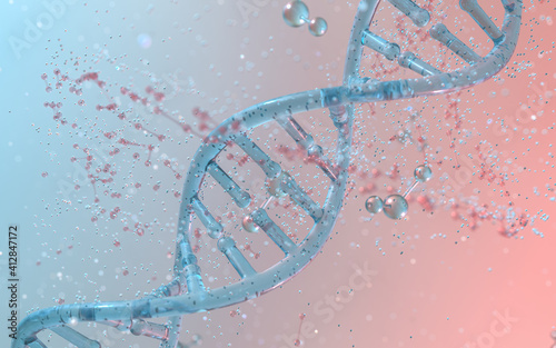 DNA genomes structure with division molecule, 3d rendering. photo