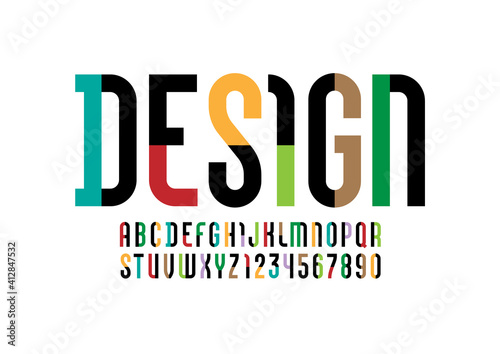 Constructive font, modern alphabet, trendy letters and numbers made of parts, vector illustration 10EPS