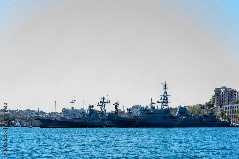 Black Sea Fleet of Crimea, Russia, hot summer waves and blue sky