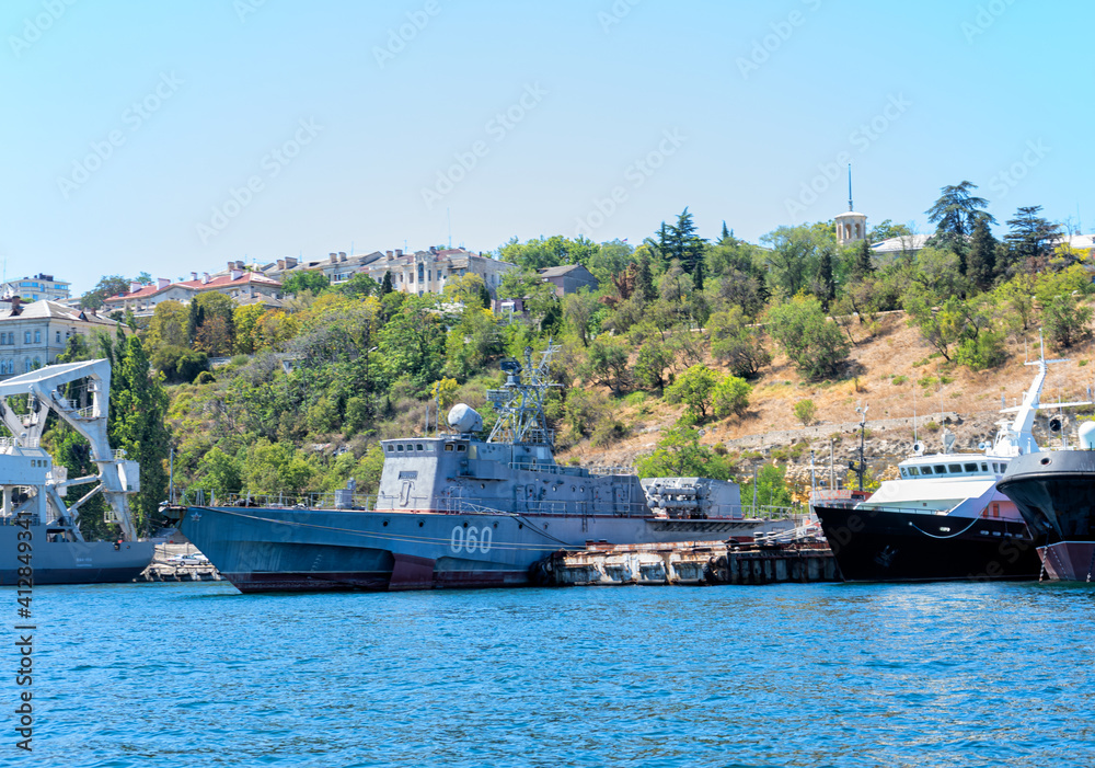 Obraz premium Black Sea, ships and waves. Crimea, Russia summer