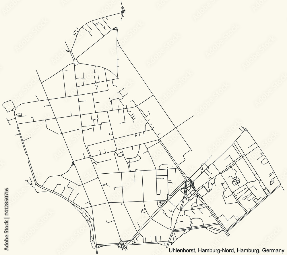 Black simple detailed street roads map on vintage beige background of the neighbourhood Uhlenhorst quarter of the Hamburg-Nord borough (bezirk) of the Free and Hanseatic City of Hamburg, Germany
