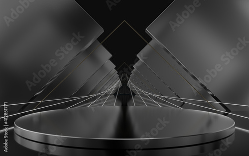Fototapeta Naklejka Na Ścianę i Meble -  Triangle tunnel with cubes on sides, 3d rendering.