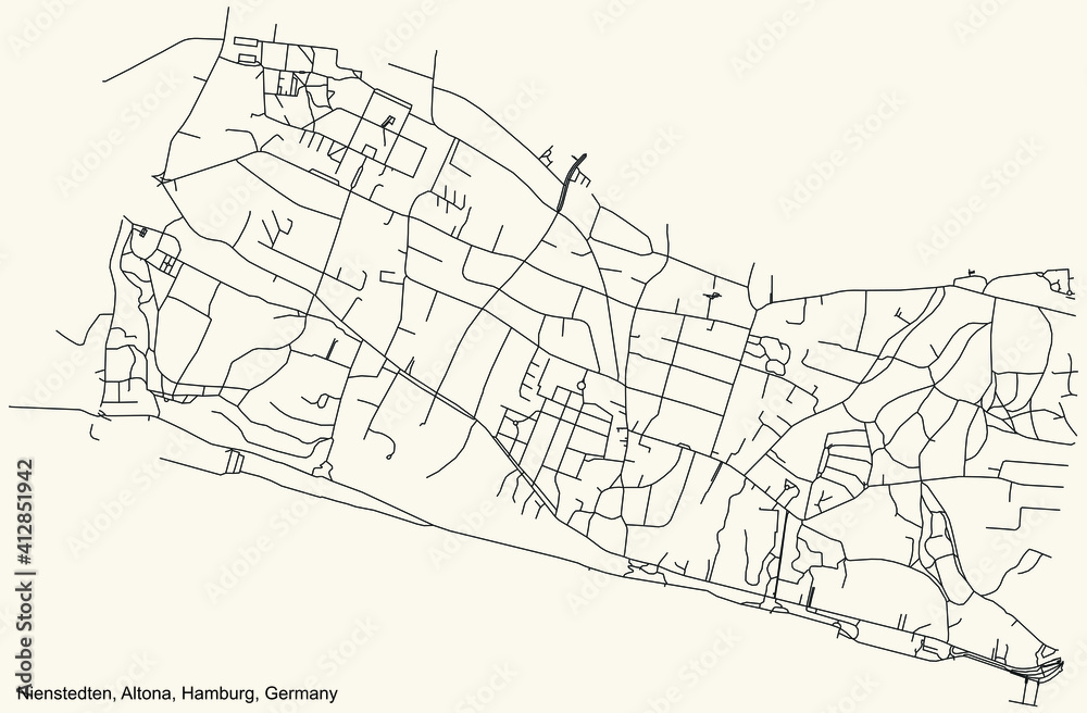 Black simple detailed street roads map on vintage beige background of the neighbourhood Nienstedten quarter of the Altona borough (bezirk) of the Free and Hanseatic City of Hamburg, Germany