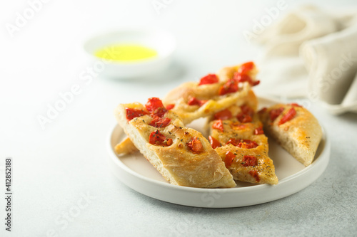 Delicious homemade focaccia bread with tomatoes