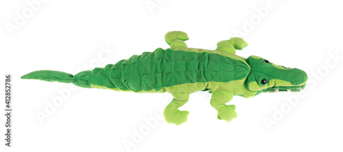 plush toy green crocodile isolated on white background