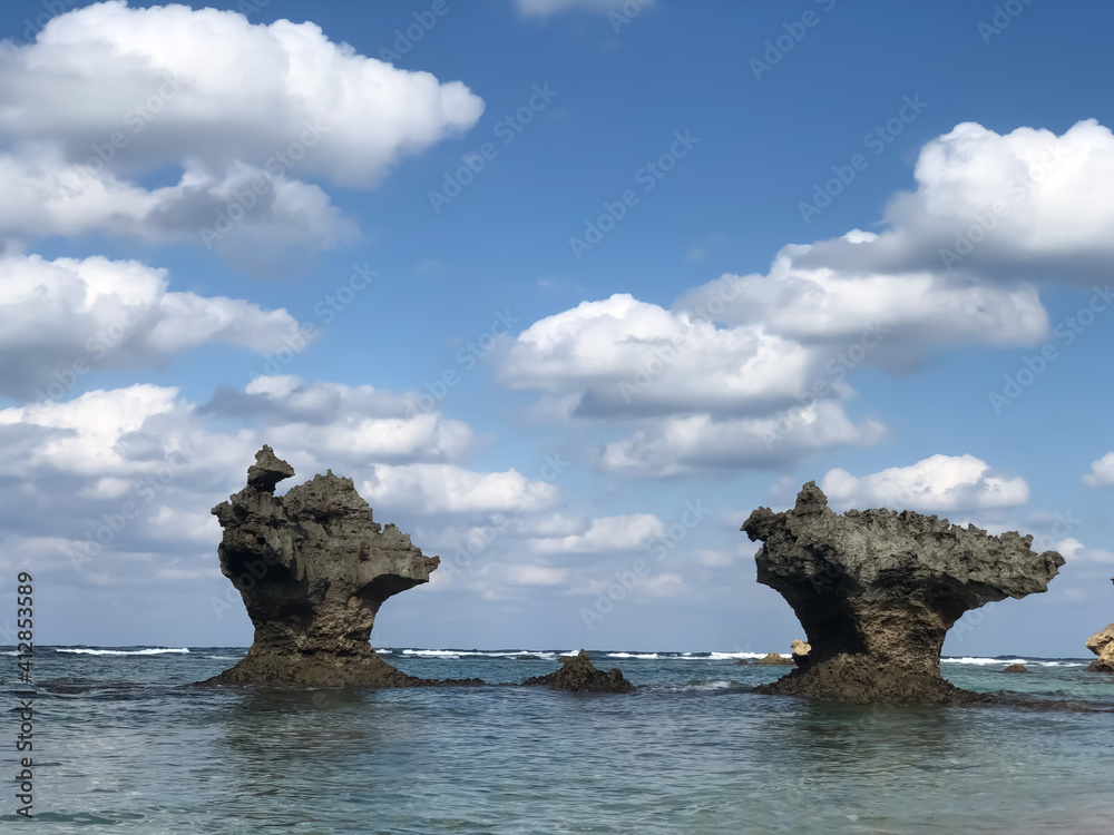 Isolated rocks in the sea Okinawa Japan