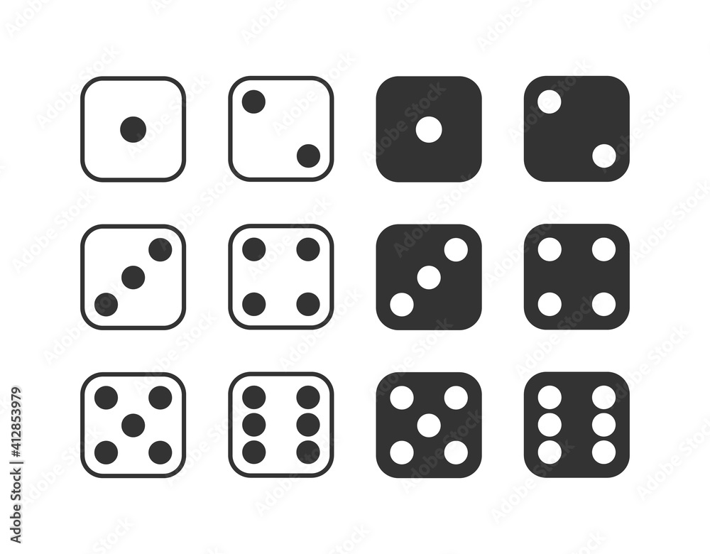 Set of monochrome dices. Vector isolated dice icons Set of monochrome dices. Vector isolated dice icons