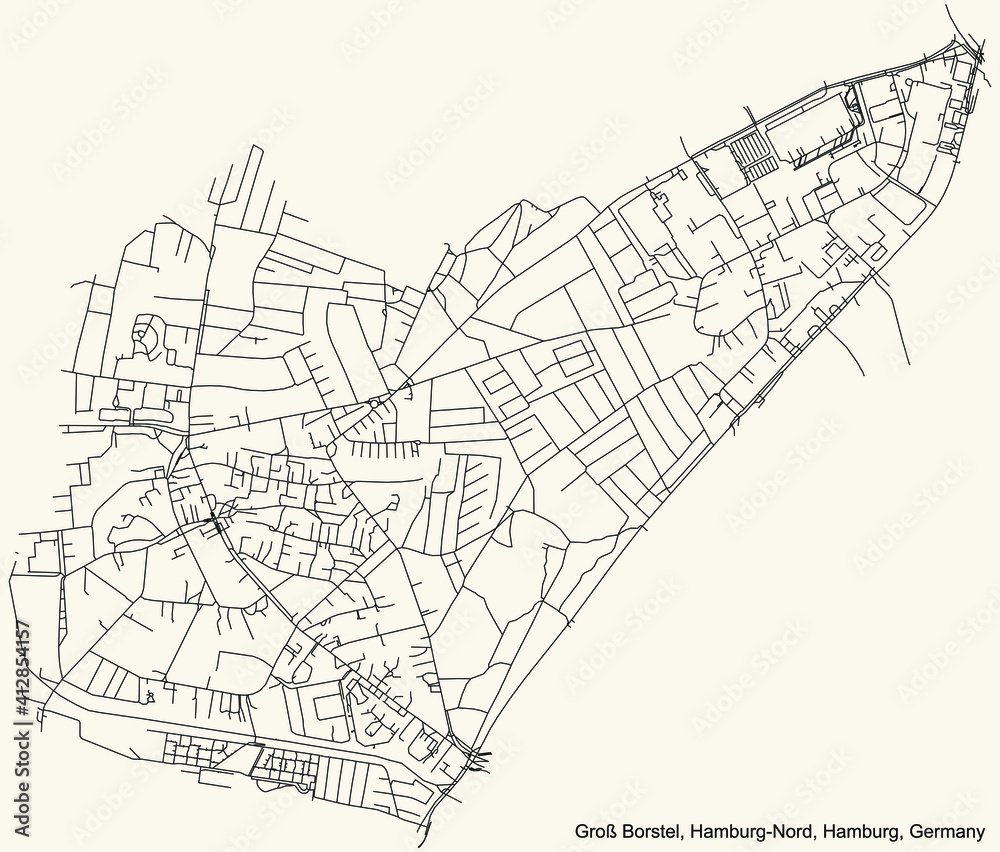 Black simple detailed street roads map on vintage beige background of the neighbourhood Groß Borstel quarter of the Hamburg-Nord borough (bezirk) of the Free and Hanseatic City of Hamburg, Germany