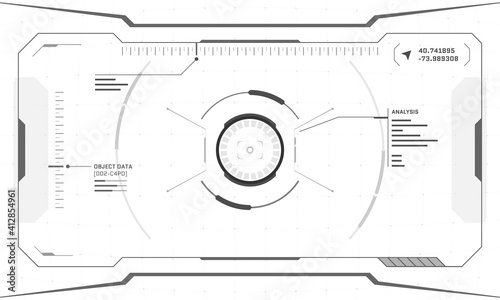 VR HUD digital futuristic interface cyberpunk screen design on white background. Sci-fi virtual reality technology view head up display. Digital technology GUI UI dashboard panel vector illustration