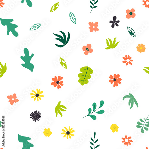 Wallpaper Mural Seamless Pattern Background with Simple Flower and Leaves Design Elements. Vector Illustration EPS10 Torontodigital.ca