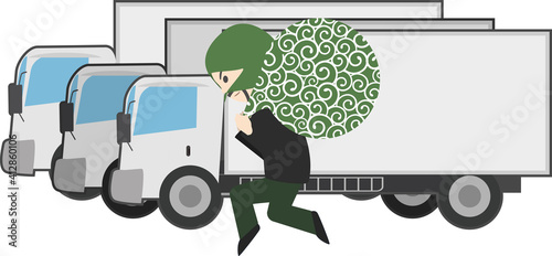 トラックを車上荒らしをする泥棒