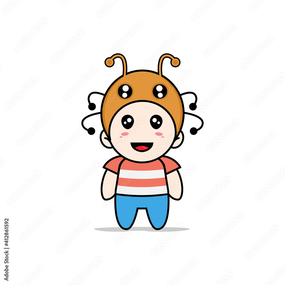 Cute boy character wearing ant costume.