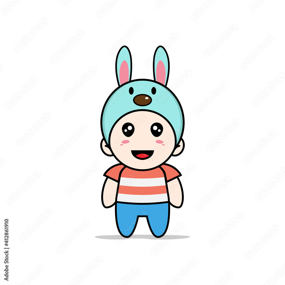 Cute boy character wearing rabbit costume.