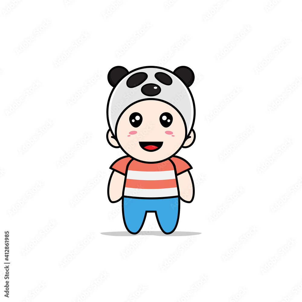 Cute boy character wearing panda costume.