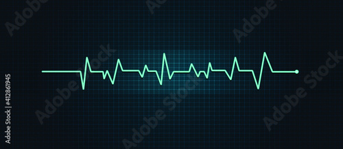 Heart beat neon vector illustration. Blue glowing neon heart pulse illustration.