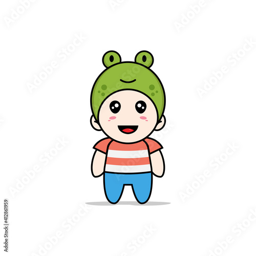 Cute boy character wearing frog costume.