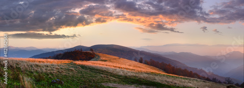 Autumn sunset mountain panorama (Carpathian Mt's, Ukraine) © wildman