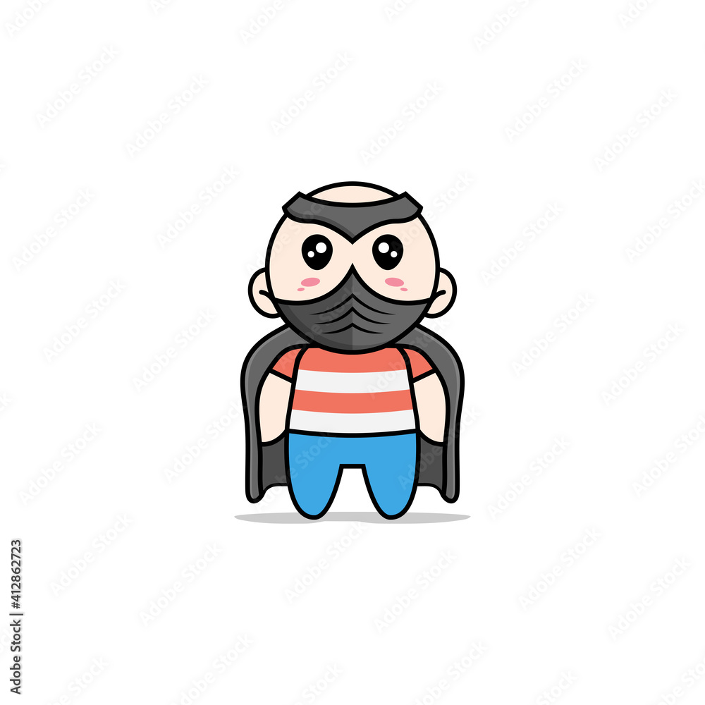 Cute boy character wearing superhero costume.