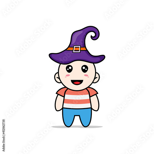 Cute boy character wearing witch hat.