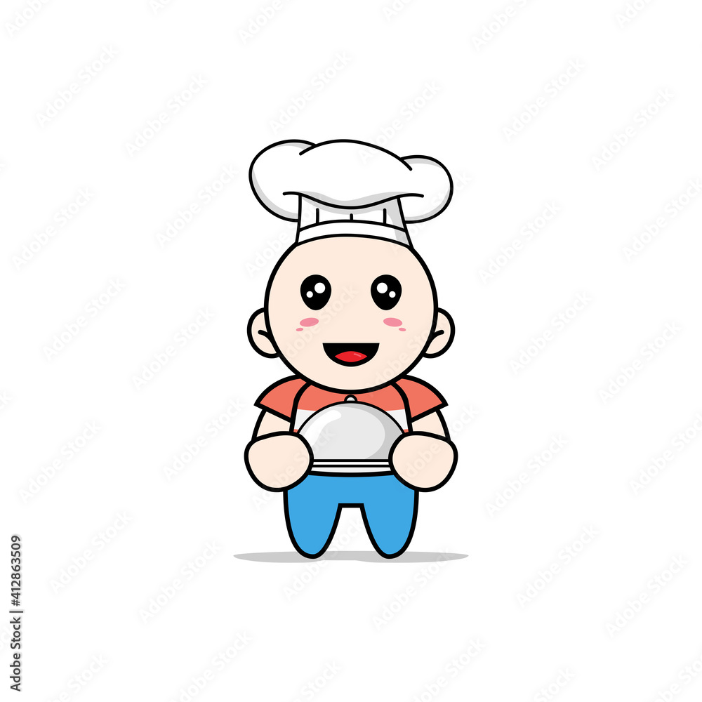 Cute boy character wearing chef costume. Cute boy character wearing chef costume.