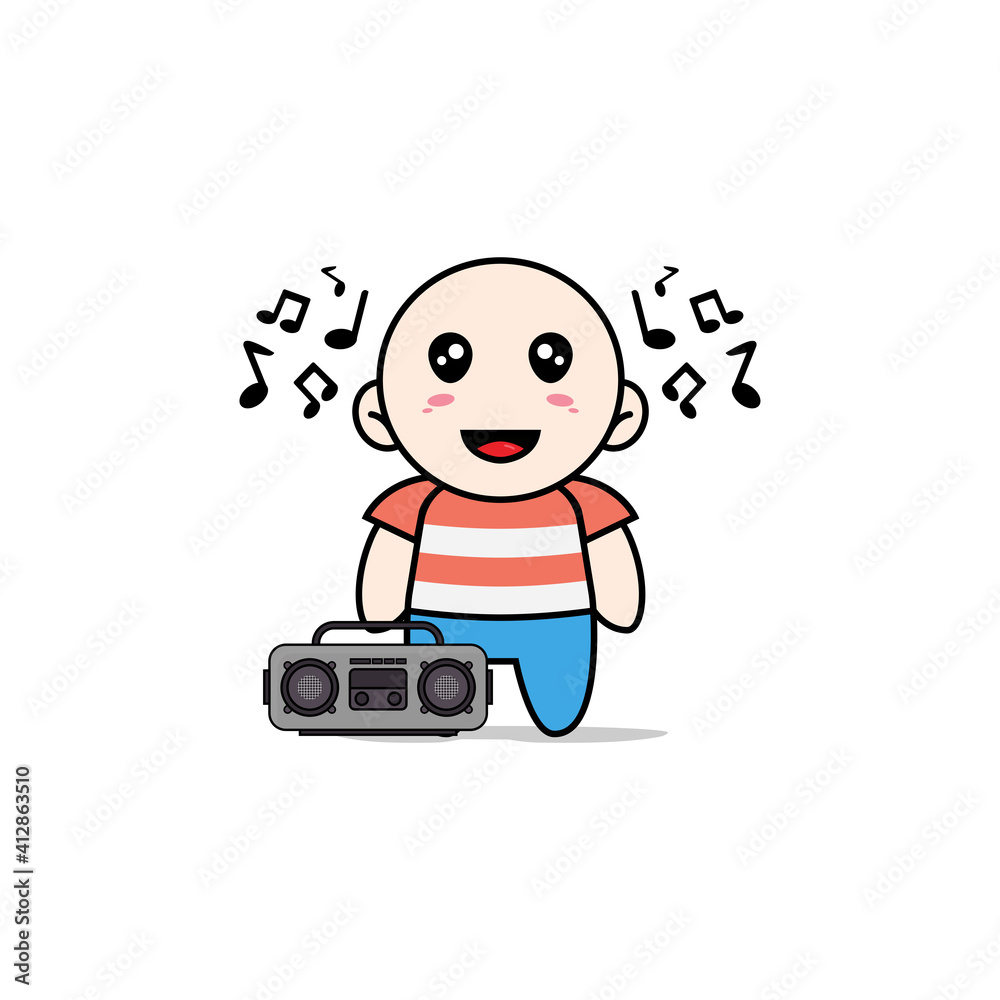 Cute boy character holding radio.