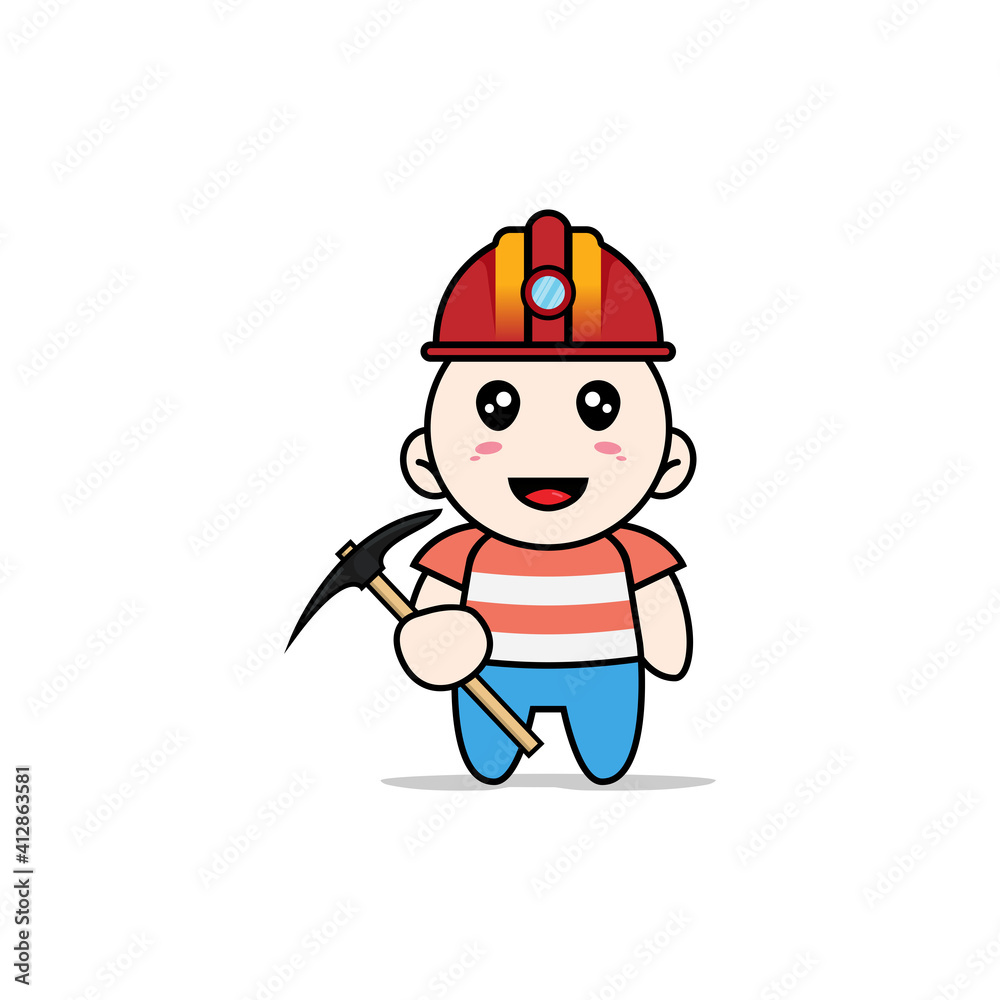 Cute boy character wearing miners costume.