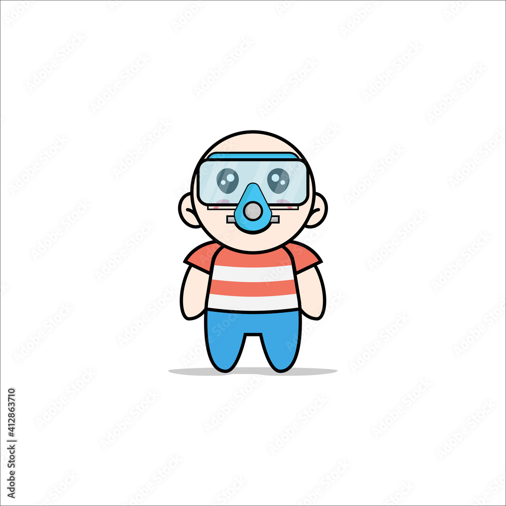 Cute boy character wearing divers costume. Cute boy character wearing divers costume.