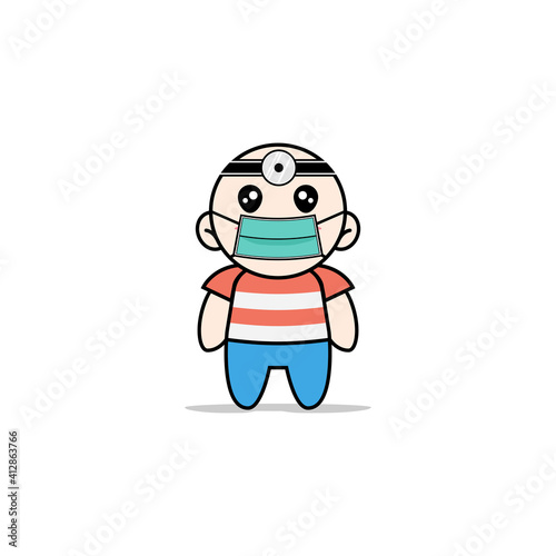 Cute boy character wearing doctor costume.