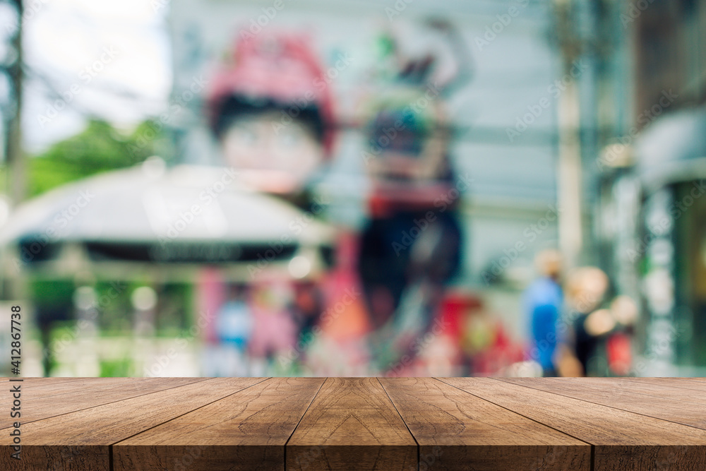  3D rendering, wooden top table on isolate blur and bokeh background