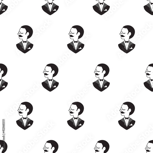 Black and White Businessman Side Profiles Vector Graphic Line Art Seamless Pattern