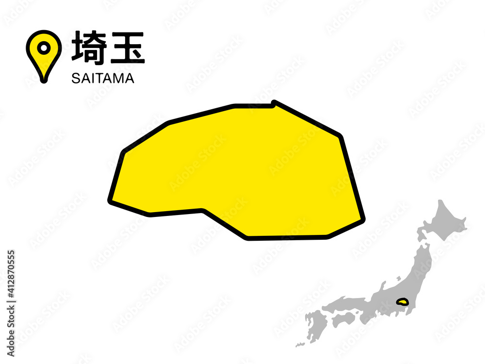 Plakat W Ramie 埼玉県のデフォルメ地図のベクターイラスト素材 Mapa Mapa Ikona Fototapety Foteks