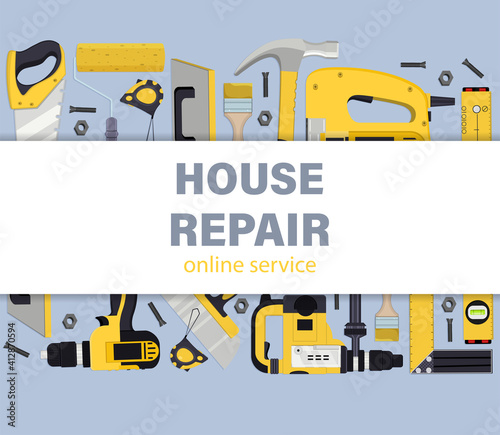 Home house repair tool vector illustration. Online service.