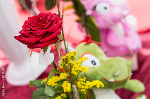 Tarragona, Spain - April 23, 2018: Roses to celebrate Sant Jordi day, the day of the book and the rose in Catalonia. photo