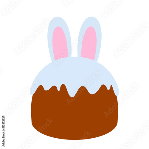 Easter cake in sweet glaze with Easter bunny with ears. happy easter concept