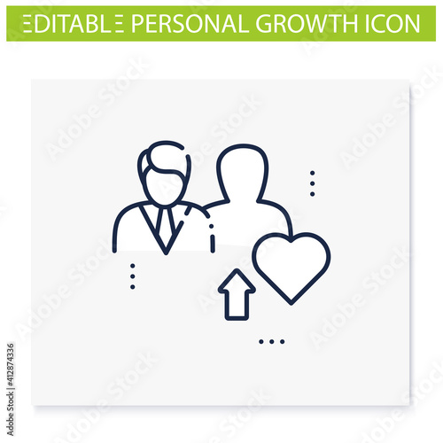 Self awareness improving line icon. Self cognition. Introspection. Self improvement and self realization. Business and career development. Isolated vector illustration. Editable stroke