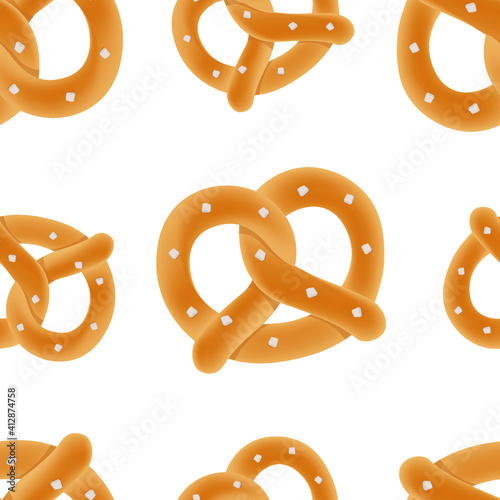 Pretzel Pastry Food Emoji Pattern. Traditional Heart Bakery Shaped Seamless Background Symbols. Silhouette Emoticon Pastry Snack Design Vector.