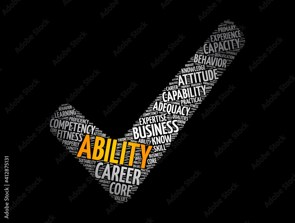 Ability check mark word cloud collage, concept background