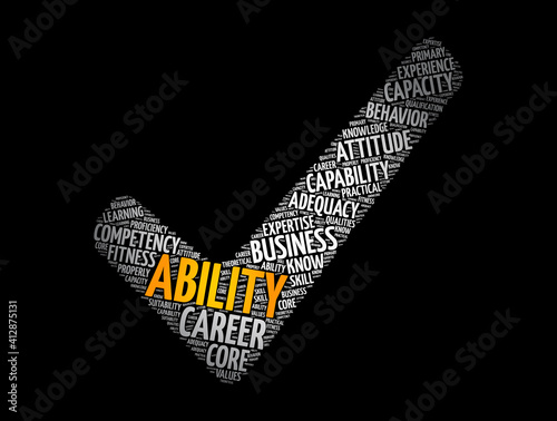 Ability check mark word cloud collage, concept background
