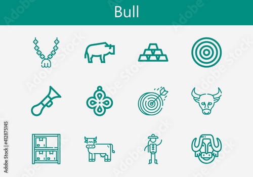 Premium set of bull line icons. Simple bull icon pack. Stroke vector illustration on a white background. Modern outline style icons collection of Horn, Pendant, Dartboard, Bison, Chinese, Cow